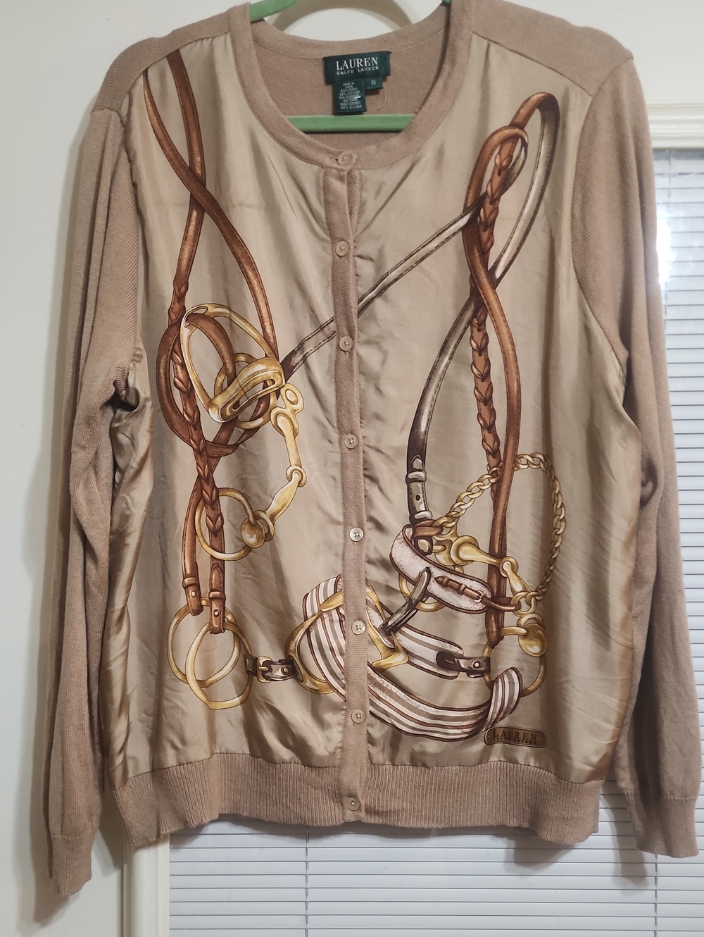 Lauren Ralph Lauren Tan and Beige Equestrian Print Cardigan
